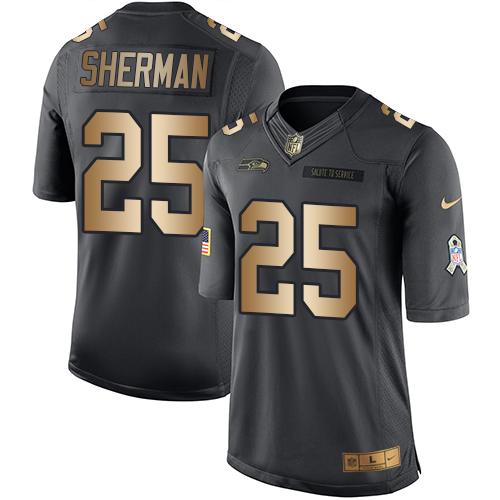 Nike Seahawks #25 Richard Sherman Black Men's Stitched NFL Limited Gold Salute To Service Jersey
